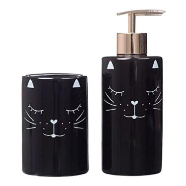 Imagem de Kit Banheiro Lavabo 2 Peças Porta Sab Liquído Preto Gatinha