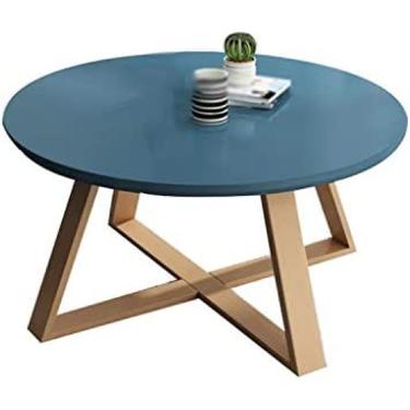 Imagem de KRASS Mesas de canto de madeira maciça, varanda simples pequena mesa redonda sala de estar móveis mesas de sofá apartamento de hotel mesas laterais mesas de móveis, azul, 60 * 40 cm, colecionador 88