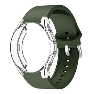 Imagem de Pulseira de relógio de 20 mm, compatível com Samsung Galaxy Watch 5 40 mm, pulseira de silicone fina macia com TPU capa de relógio de cobertura total para Galaxy Watch 4 40 mm, pulseira esportiva feminina e masculina, verde oliva