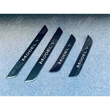 Imagem de GZBFTDH Acessórios de carro Protetor de peitoril da porta, compatível com Tesla Modelo Y 2020-2022 painéis de chute placa de proteção de soleira, protetor de entrada de porta de peças automotivas (carbono)