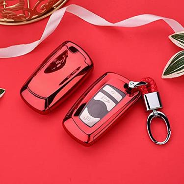 Imagem de CSHU TPU Car Key Case Cover Chaveiro Ring Key Bag, apto para BMW 520 525 f30 f10 F18 118i 320i 1 3 5 7 X3 X4 M3 M4 M5, Vermelho com chaveiro