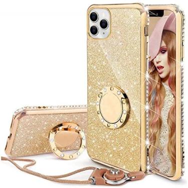 Imagem de Capa de diamante para iphone 11 pro max xs max xr x capa de cristal glitter bling anel suporte para iphone 12 7 8 plus x capa protetora, cordão de anel de ouro, para iphone12 pro max