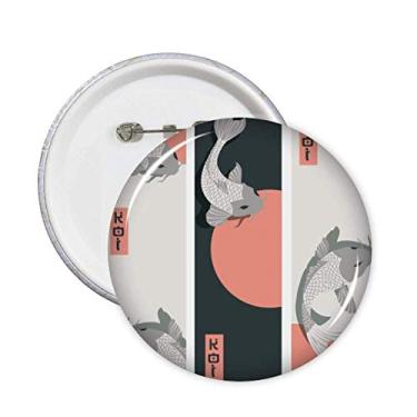 Imagem de Broche de peixe chinês japonês com estampa de peixe e emblema de botão, 5 peças