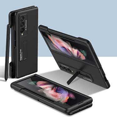 Imagem de Frame S Pen Slot Holder Case Para Samsung Galaxy Z Fold 3 5G Case Magnetic Kickstand Hard PC Cover para Z Fold3 5G (NO S Pen), Preto, Para Z Fold 3 5G