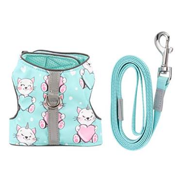 Imagem de VILLCASE Conjunto de arnês e trela para gatos para caminhar à prova de fuga para gatos e cães pequenos Arreios de malha macia Arreios de colete ajustável para gatos com alça reflexiva e ajuste confortável (XS)