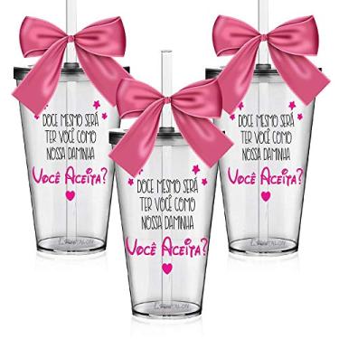 Imagem de Kit 3 Copos Convite Personalizados para Daminha Você Aceita