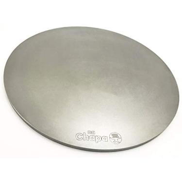 Imagem de na Chapa Redonda - Pedra refratária de aço para assar pizza em forno residencial e churrasqueira - 35,5cm