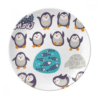 Imagem de Placa decorativa de porcelana com desenho de pinguim, peixe, neve, animal, sobremesa, 20 cm, jantar em casa