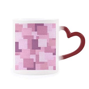 Imagem de Tecido de malha de linho roxo quadrado mosaico sensível ao calor caneca vermelha muda de cor