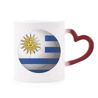 Imagem de Caneca de futebol americano com bandeira nacional do Uruguai sensível ao calor Caneca de grés que muda de cor vermelha