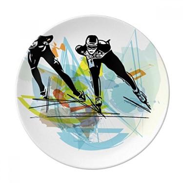Imagem de Prato de aquarela esportivo Speed Skating Athletes Decorativo de porcelana Salver Prato de jantar