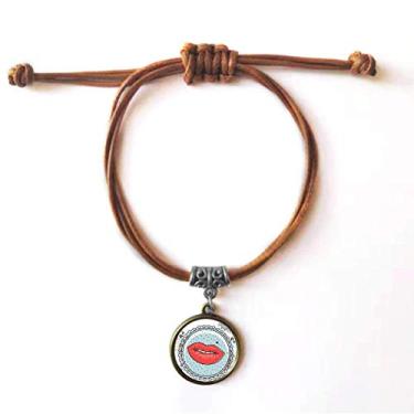 Imagem de DIYthinker Pulseira de couro com cordão de couro para couro com moldura de folha e folha de batom marrom joia presente