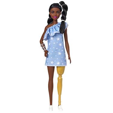 Imagem de Boneca Barbie Fashionistas - 146 Negra Tranças Torcidas Perna Protética Vestido Estrelas