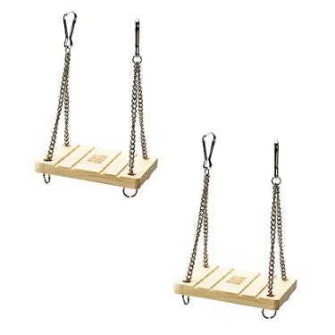 Imagem de SAFIGLE 2 Unidades Balanço de corrente pendurado para hamster brinquedos para porquinhos da índia brinquedo de balanço de madeira escada para bichinhos carrinho de papagaio brinquedo molar
