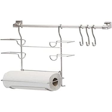 Imagem de Porta Papel Toalha de Parede Suporte Suspenso para 3 Rolos e Ganchos Organizador Cozinha