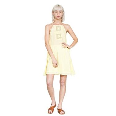 Imagem de EN CRÈME Minivestido feminino de renda com cordão na cintura, Limão, M