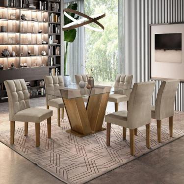Imagem de Sala de Jantar Moderna Tampo de Vidro 6 Cadeiras - Vitoria-Ypê - Cel Móveis