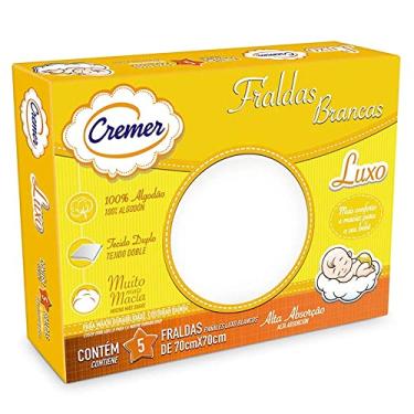Imagem de Cremer Fralda Luxo Branca 70 X 70 Cm Pc Com 5 Unidades (Embalagem Pode Variar)
