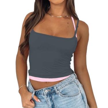 Imagem de Sdencin Camiseta feminina sexy Y2K com alças finas e alças finas para o verão, frente única, frente única, alças, Cinza, P