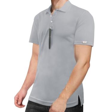 Imagem de WELIGU Camisa polo masculina FPS 50+ camisetas de sol 1/4 com zíper 1/4 camisetas de golfe para pesca e corrida Rash Guard secagem rápida, Cinza, M