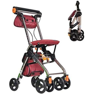 Imagem de Andador rolante de 4 rodas dobrável leve com assento acolchoado, freios com trava, alças ergonômicas e bolsa de transporte, auxílio à mobilidade para idosos adultos, vermelho