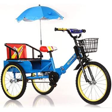 Imagem de Triciclo dobrável para crianças de 2 a 12 anos, bicicletas de 3 rodas ao ar livre de 14/16/18 polegadas com cesta e assento traseiro, para aniversário de uma criança, azul B, 14 polegadas