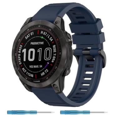 Imagem de Nacorulu Pulseira de silicone compatível com Garmin Fenix 5/Fenix 6/Fenix 7, 22 mm para Fenix 5 Plus/Fenix 6 Pro/Fenix 7 Pro/Forerunner 935 (azul marinho)
