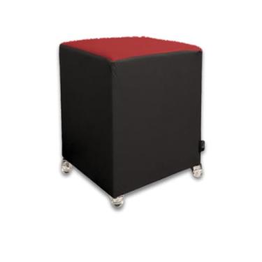 Imagem de Puff Quadrado Banqueta Com Rodinhas Rodizio Decoração Eventos Conforto (Assento Vermelho)