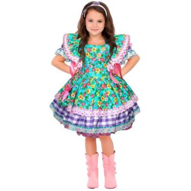 Imagem de Vestido Feminino Infantil Sereia Ariel Caipirinha Com Bolsa e Tiara - 