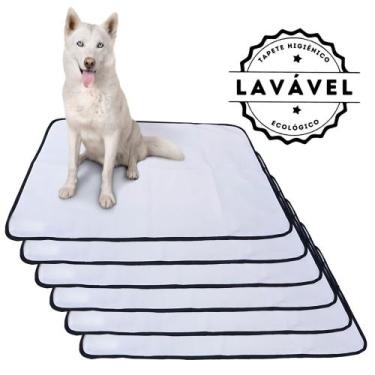 Imagem de Kit com 6 Fraldas de Câes p/Chão 100x70 Branco com borda Preta 200 Lav