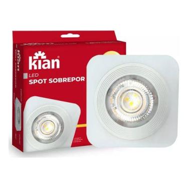 Imagem de Kit 5 Spot Led Sobrepor Quadrado Branco 5w 6000k Frio Kian, 110V/220V 
