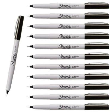 Imagem de Kit Sharpie 12 Canetas Marcador Permanente Ponta ULTRA Fina, Preto