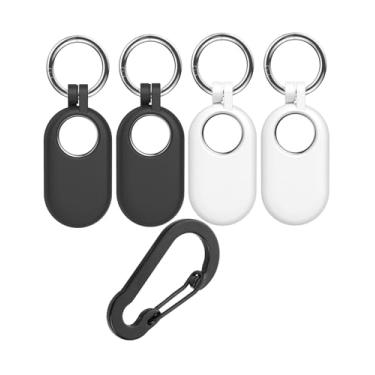 Imagem de YQGFashbf Capa para Samsung Galaxy SmartTag2, pacote com 4 capas protetoras de silicone e um chaveiro para Galaxy Smart Tag 2 (2023) com chaveiro para chaves, carteira, animais de estimação