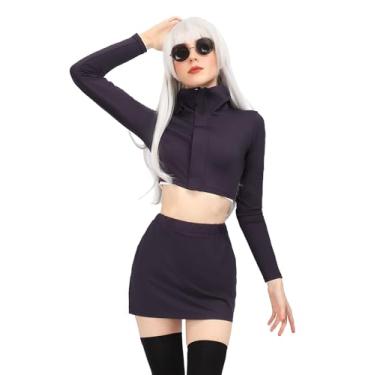 Imagem de C-ZOFEK Anime Cosplay Saia feminina roxa para fantasia de Halloween cropped com óculos, Roxa, GG