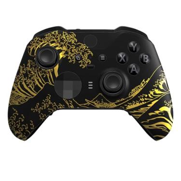 Imagem de eXtremeRate The Great GOLDEN Wave Off Kanagawa - Capa de placa frontal preta, kit de substituição da carcaça frontal para Xbox One Elite Series 2, Xbox Elite 2 Core Controller Model 1797 - Anéis de