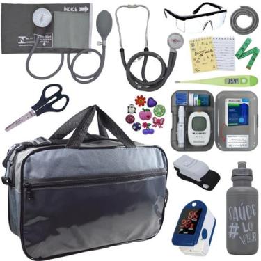 Imagem de Kit Bolsa Cores Aparelho de Pressao Esfigmomanometro Estetoscópio Medi
