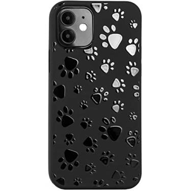 Imagem de Cavka Capa preta fosca compatível com iPhone 13 Pro - Capa protetora de borracha TPU de 6,1 polegadas fofa Kawaii patas de gato extravagante animal de estimação cão leve à prova de choque padrão de
