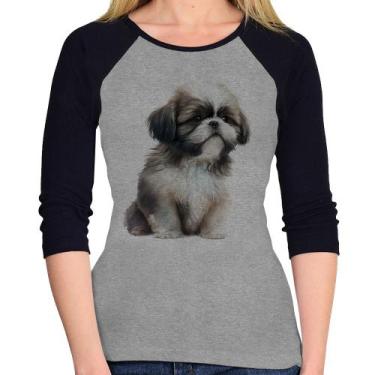 Imagem de Baby Look Raglan Cachorro Shih Tzu Filhote Manga 3/4 - Foca na Moda, C
