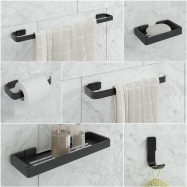 Imagem de Kit De Acessórios Para Banheiro Preto 6 Peças Linha Stander - LGC COME