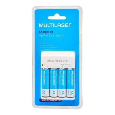 Imagem de Kit Carregador De Pilhas Multilaser COM 4 Pilhas AA Recarregáveis