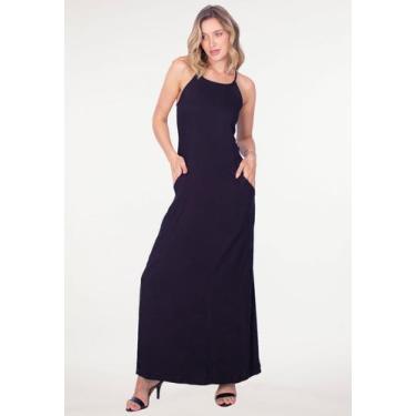 Imagem de Vestido Longo Viscose com Bolso Preto - G - Veste do 44 ao 46 - Amazon