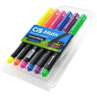 Imagem de Marcador CiS Brush Ponta Pincel Aquarelável - 6 Cores Neon