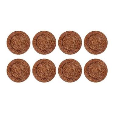 Imagem de Kit C/8 Sousplat Redondo Rattan Bambu Marrom Escuro Mundiart, Marrom-e