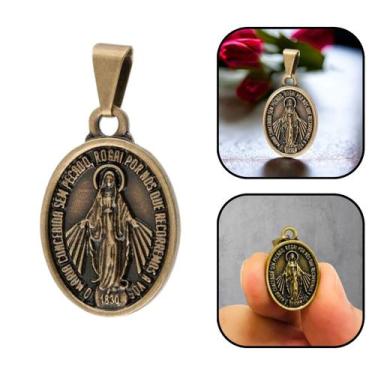 Imagem de Pingente Medalha Nossa Senhora das Graças Medalha Milagrosa Dourada - 