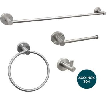 Imagem de Kit jogo De banheiro Inox Escovado Acessorio Lavabo não é plástico sup