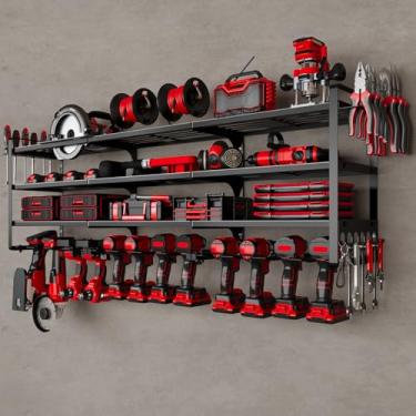 Imagem de NattyDot Organizador de ferramentas elétricas grandes de 122 cm, suporte de parede com 12 furadeiras para garagem, oficina, rack de armazenamento resistente
