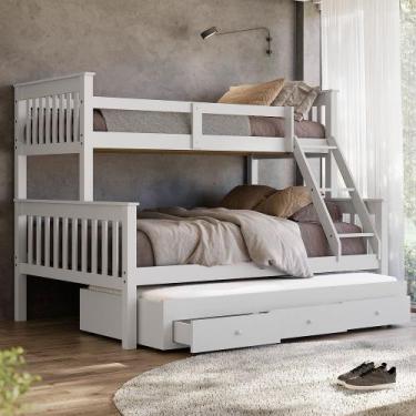 Imagem de Beliche Casal Solteiro De Madeira + Aux Solteiro Com Gavetas - Woodsto