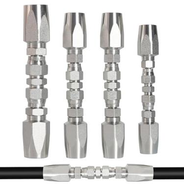 Imagem de Kit de acessórios de reparo de mangueira hidráulica, acessórios hidráulicos reutilizáveis de 1/5.1 cm, 3/20.3 cm, 1/10.2 cm, acessórios hidráulicos para tamanho nº 08#06#04, kit de reparo de mangueira