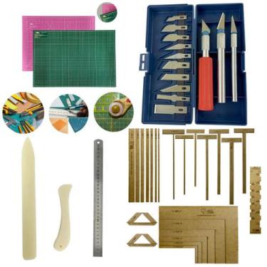 Imagem de Kit Base de Corte 60x45 Gabarito Encadernação Cartonagem Esquadros Est