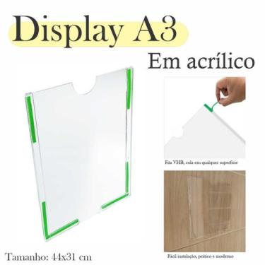 Imagem de 5 Display Parede Quadro Avisos Porta Folhas A3 Acrílico Vert - INDÚSTR